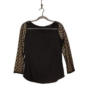 EXPRESS $68 Black Woven Button-Back Top Sheer Mesh Polka Dot Sleeves & Yoke XS